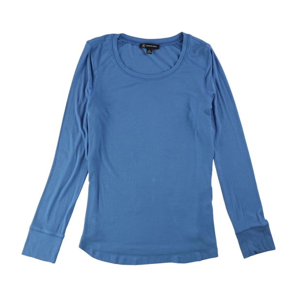 Camiseta básica acanalada INC para mujer, azul, mediana