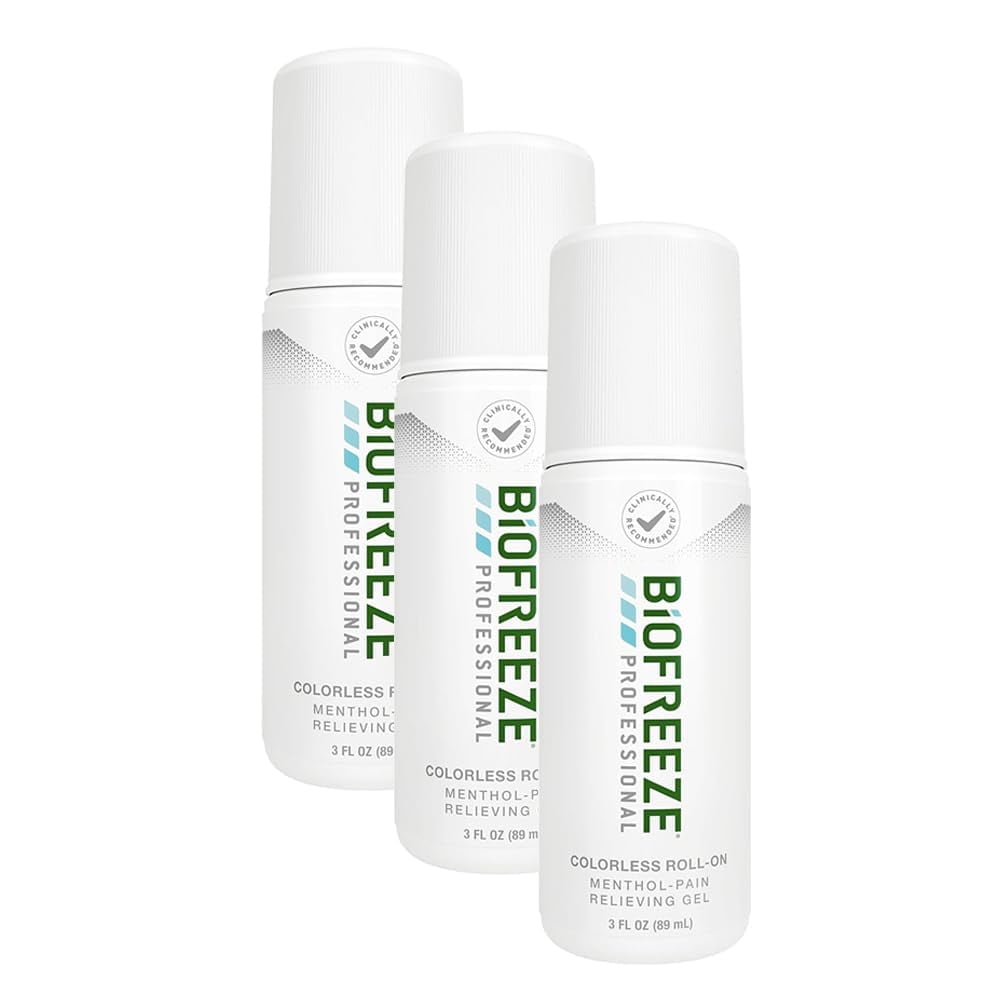 Biofreeze Professional Menthol Back Knee Muscle Joint Arthritis Pain Relief Roll On, Colorless, 3 Fl Oz - Pack of 3