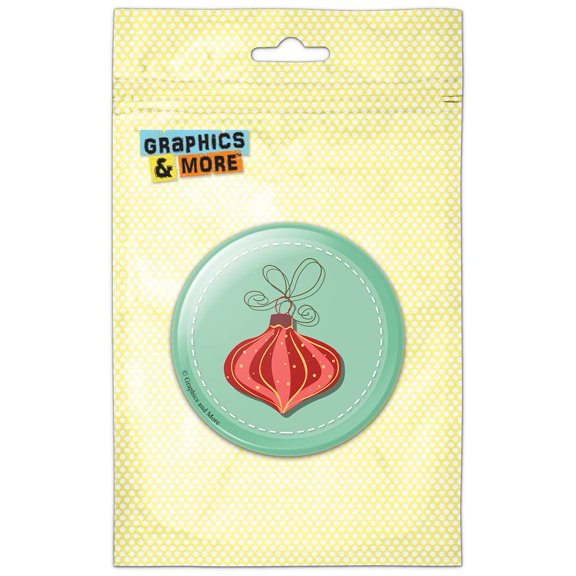 Red Ornament on Green Christmas Winter Pinback Button Pin Badge