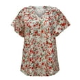 thumbnail image 4 of Samickarr Boho Shirts For Womens Summer Tops Dressy Casual Boho Floral Print V Neck Short Sleeve T-Shirt Loose Fit Blouses Tunics Tops, 4 of 5