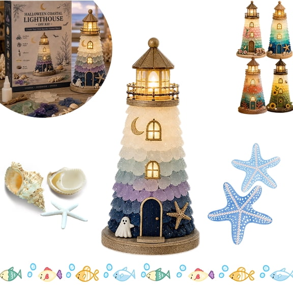DIY Lighted Glass-Style Lighthouse Kit, LED Craft Project with Translucent Pieces for Tabletop Display & Coastal Decor