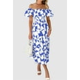 thumbnail image 5 of PRETTYGARDEN Women's Summer Boho Midi Dress Off Shoulder Puff Sleeve Print Smocked Ruffle Beach Long Flowy Dresses, 5 of 7