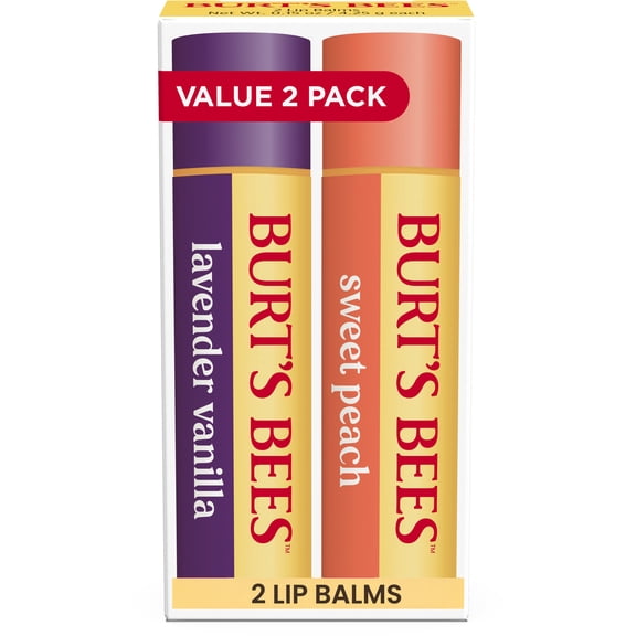 Burt's Bees Moisturizing Lip Balm Value 2 Pack, Lavender Vanilla, Sweet Peach, 0.15 oz. Each