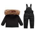 thumbnail image 5 of vdgthytj Little Kids 2 Piece Snowsuits Full Zip Long Sleeve Hooded Snow Jacket Bib Snow Pants Boys Girls Outdoor Ski Outfits(1-2 Years,Black), 5 of 7