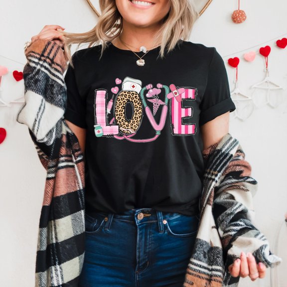 Tee Clo Nurse Valentine T-Shirt Nursing Love T-Shirt Healthcare Valentine Life Tee, Full Size S-5XL