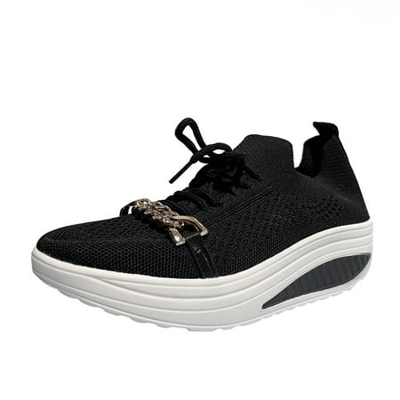 

Ladies Fashion Solid Color Breathable Mesh Metal Chain Lace Up Platform Casual Sports Shoes Womens Sneaker Socks