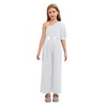 thumbnail image 1 of HULIJA Girls Ruffled Sequins Jumpsuit One Shoulder Wide Leg Long Pants Romper Wedding Prom Playsuit White 8, 1 of 6