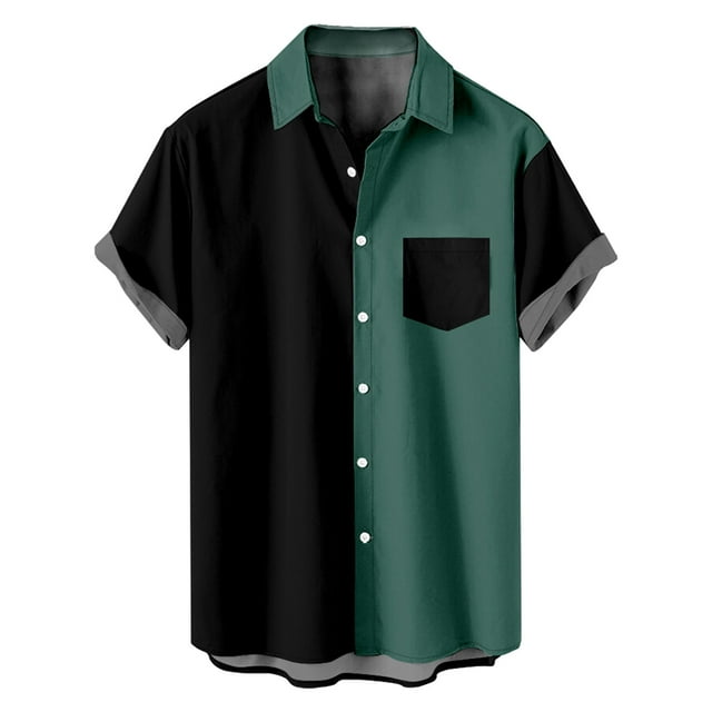 Diufon Men's Shirts Casual Short Sleeve Button Down Lapel T Shirt Summer Color Block Bowling Tee Tops