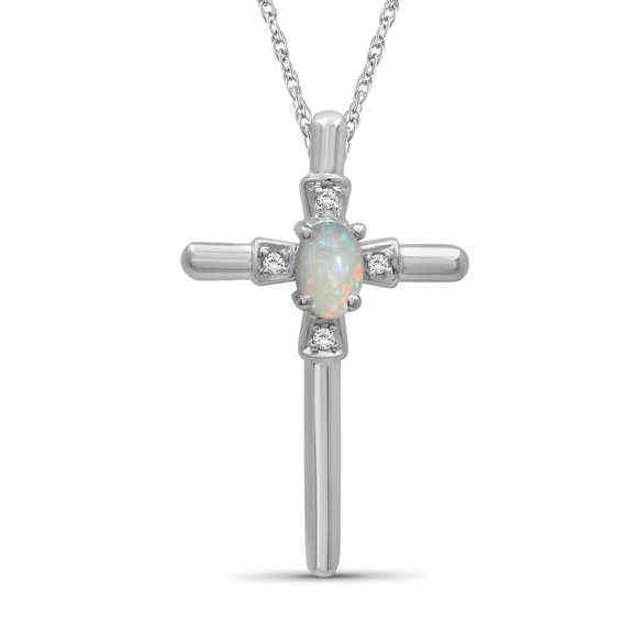 JewelersClub Opal Cross Necklaces for Women – Sterling Silver Cross Necklace for Women .925 Sterling Silver Cross with White Diamond Accents – Hypoallergenic Cross Pendant