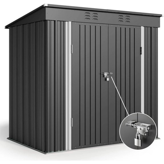 6 x 4 Outdoor Storage Shed, Lofka Metal Shed with Lockable Double Doors for Backyard Lawn, Bike Garage, Gray