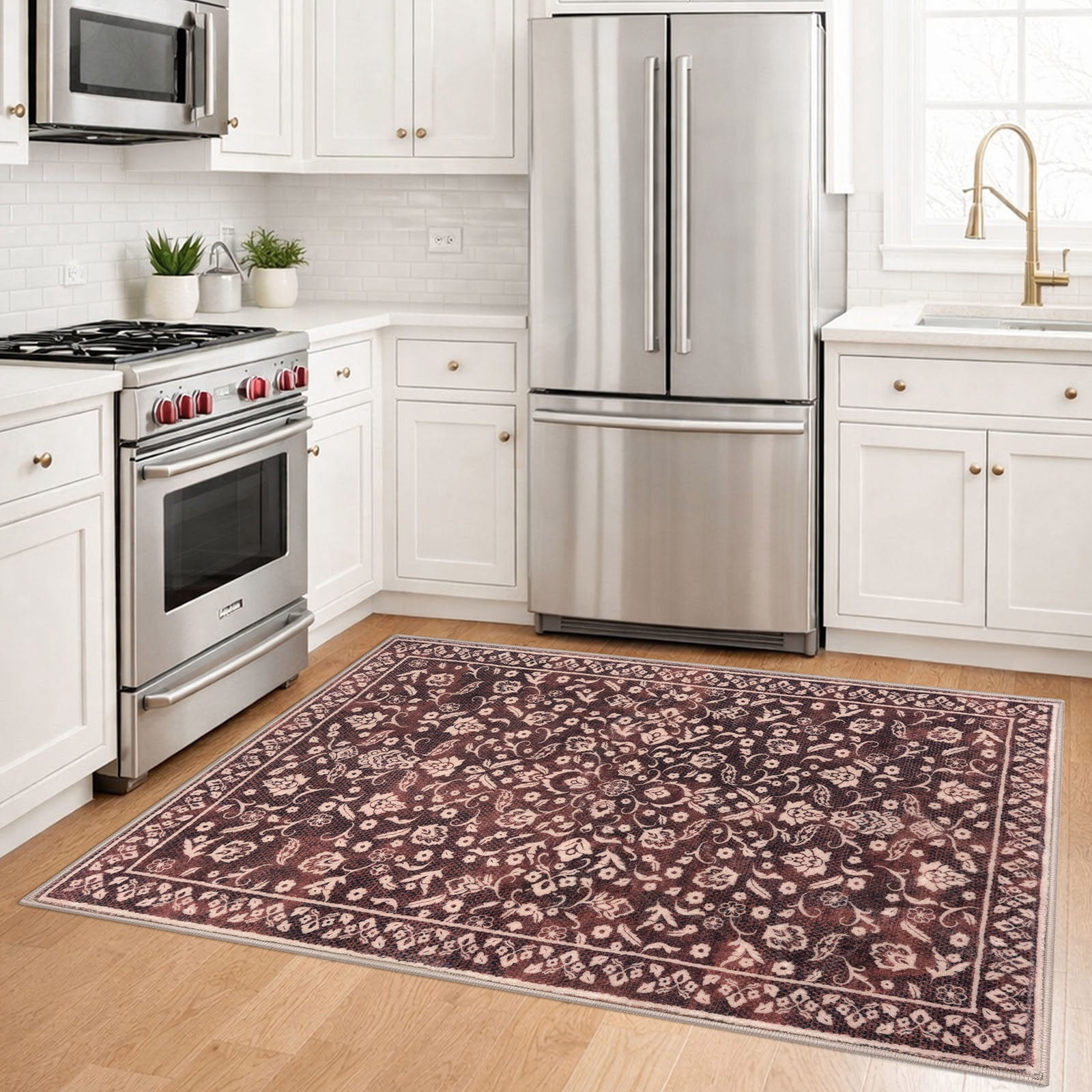 GLATTICE Entryway Rugs 3x5 ft Washable Area Rug Super Soft Rug Non Slip Rubber Backed Entry Rug for Kitchen Bedroom Office Living Room, Deep Burgundy