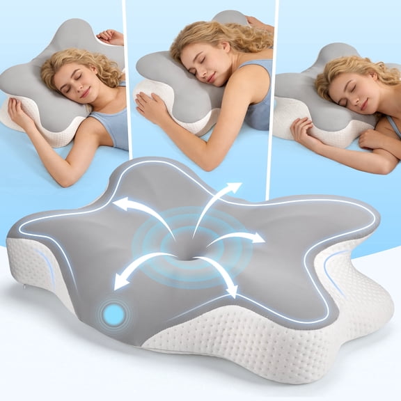 RELOIVE Cervical Neck Pillow for Pain Relief,Contour Memory Foam Pillow,Ergonomic Neck Support Pillow for Side Back Stomach Sleepers with Pillowcase,grey