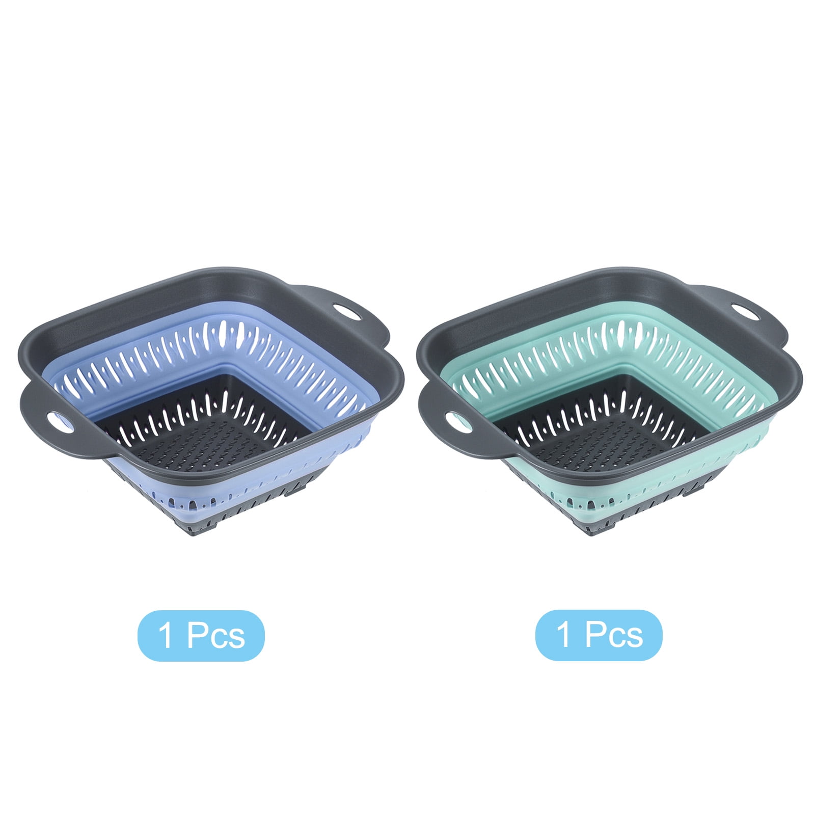 Unique Bargains Square Collapsible Silicone Colander with Handle Blue,Green