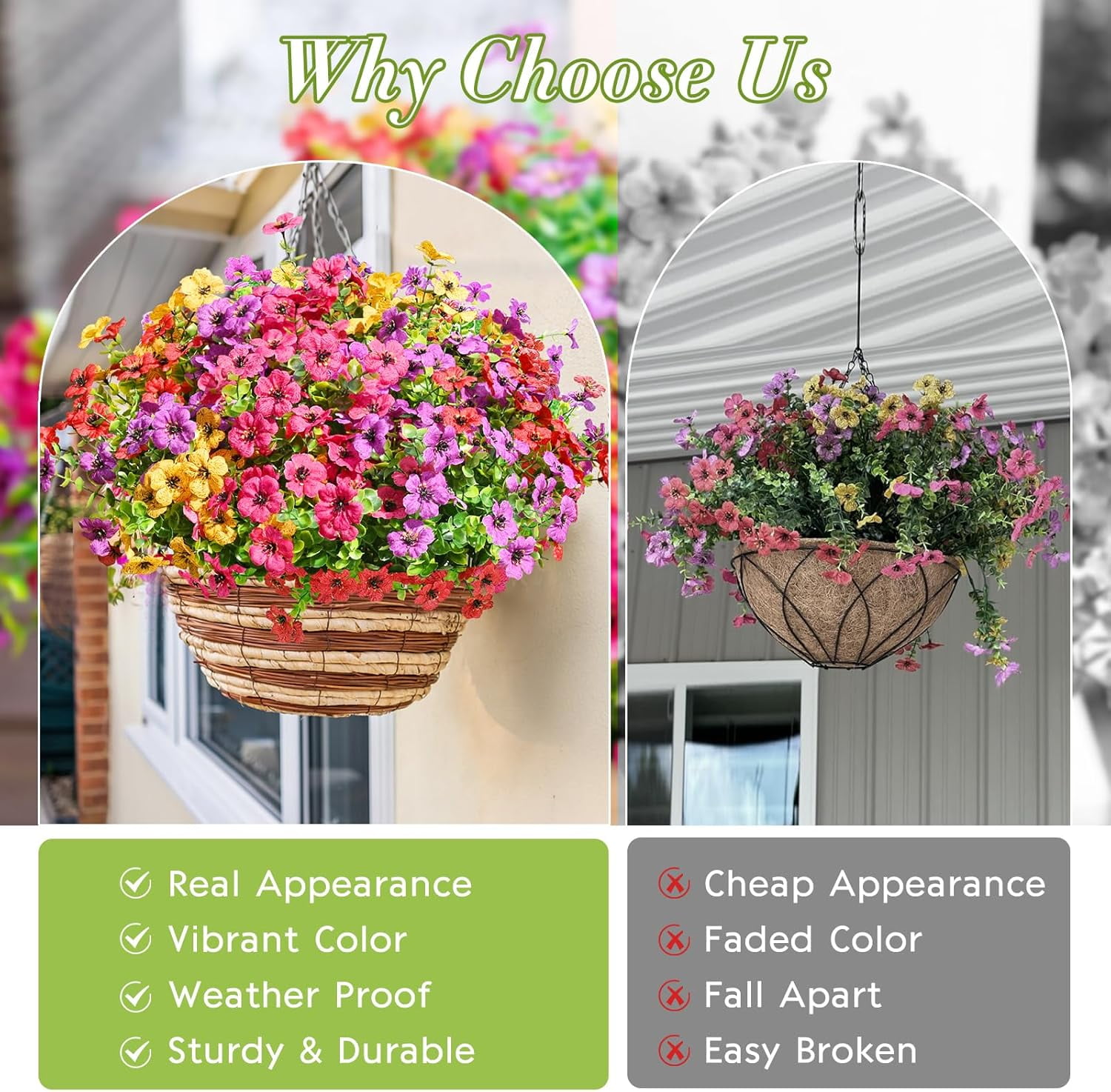 Yastouay 24 Bundles Artificial Flowers for Outdoors, UV Resistent Faux Outdoor Plants for Outside Spring Summer Decor