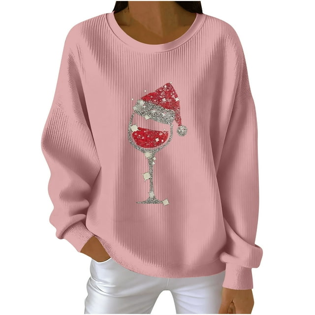 RXMEKW Chandail pour Femmes à Manches Longues à Col Rond, Blouse Décontractée en Polyester avec Imprimé de Noël pour Fêtes des Fêtes et Usage Quotidien