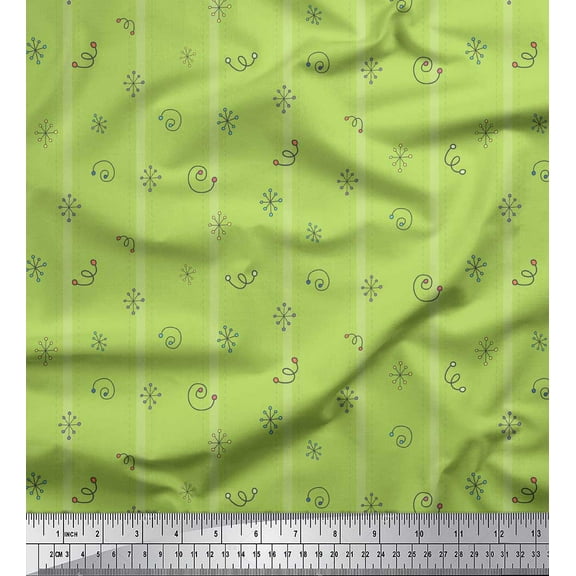 Soimoi Green Cotton Duck Fabric Stripe & Square Geometric Print Fabric by the Yard 42 Inch Wide