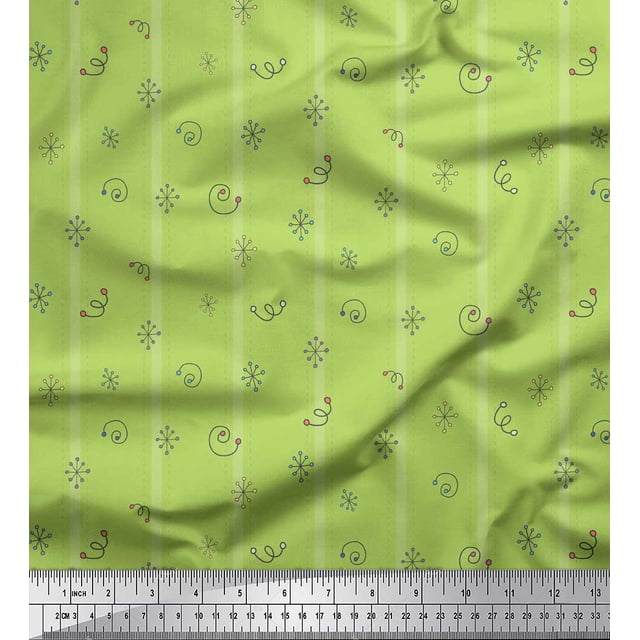 Soimoi Tissu Vert Georgette Viscose Rayé & Carré Imprimé Géométrique au Mètre 42 Pouces de Large