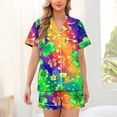 thumbnail image 2 of Fjofpr Pajamas Women Short Sets Woman Casual Turndown Button Print Short Sleeve Blouse And Short Pants Set Multicolor, 2 of 6