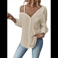 thumbnail image 3 of Blusa Asimétrica con Hombros Descubiertos y Larga Abotonada para Mujer, Color Albaricoque S, 3 of 6