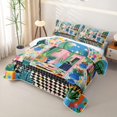 thumbnail image 3 of Castle Fairy Boho Tropical Courtyard Twin Quilt Set 2 Pieces,Geometric Mosaic Motif Twin Coverlet Set,Pink Teal Orange,1 Bedspread and 1 Pillowcase, 3 of 7