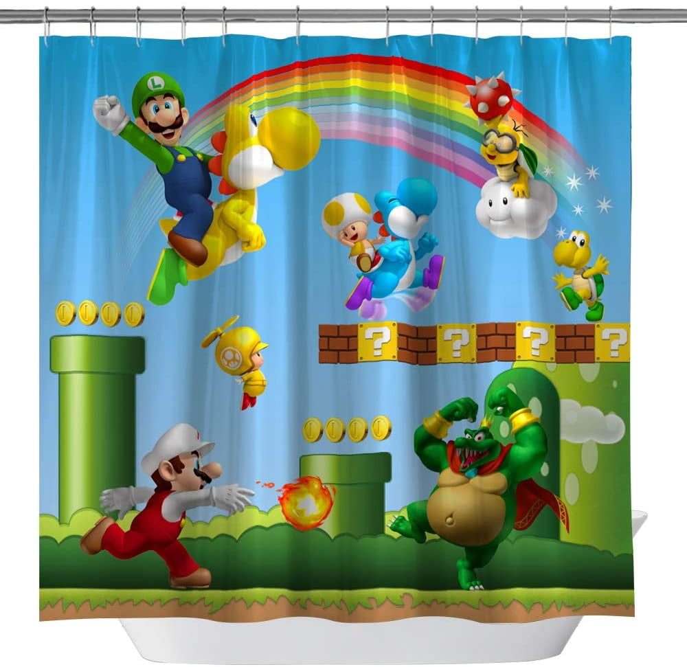Cartoon Fabric Shower Curtain Sets 12 Free Hooks 71 x 71 inch Super Mary Shower Curtains