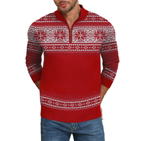 Iceglad Mens Ugly Christmas Sweater Quarter Zip Sweaters Reindeer Snowflake Turtleneck Long Sleeve Knitted Pullove