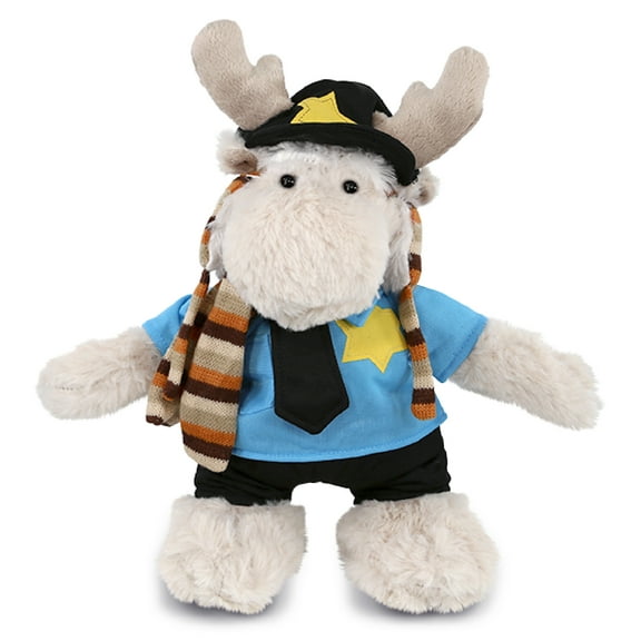 DolliBu Standing Moose Police Officer Plush Toy - Soft Moose Cop Stuffed Animal Dress Up with Cute Cop Uniform and Cap Outfit - 13.5 Inches