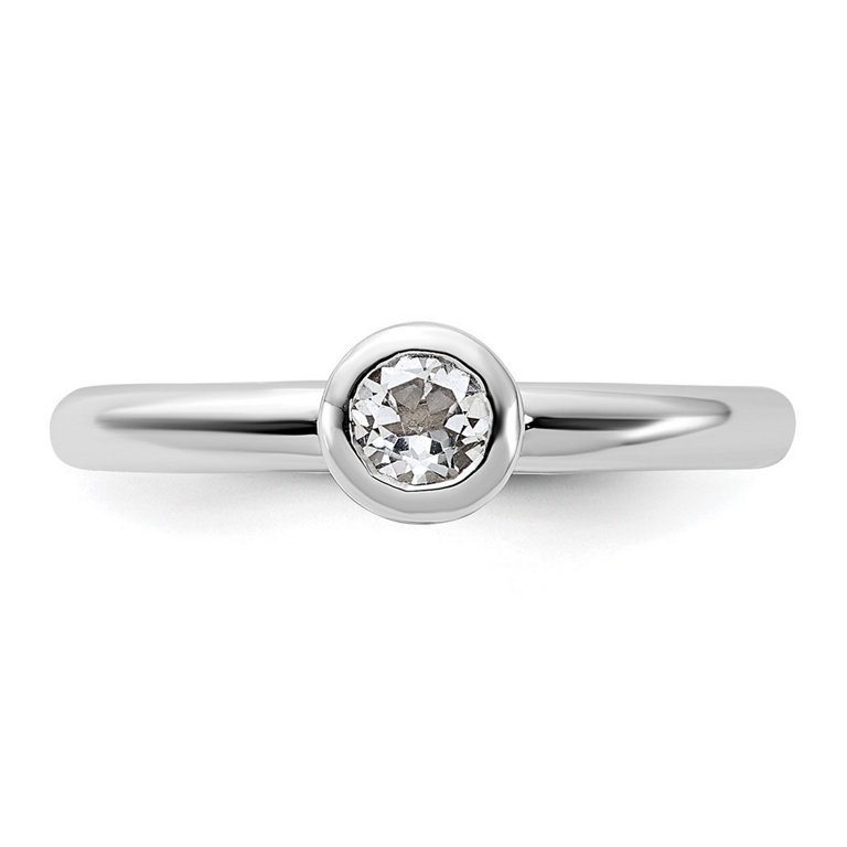 Sterling Silver Stackable Expressions Low 4mm Round White Topaz Ring Sterling Silver Stackable Expressions Low 4mm Round White Topaz Ring