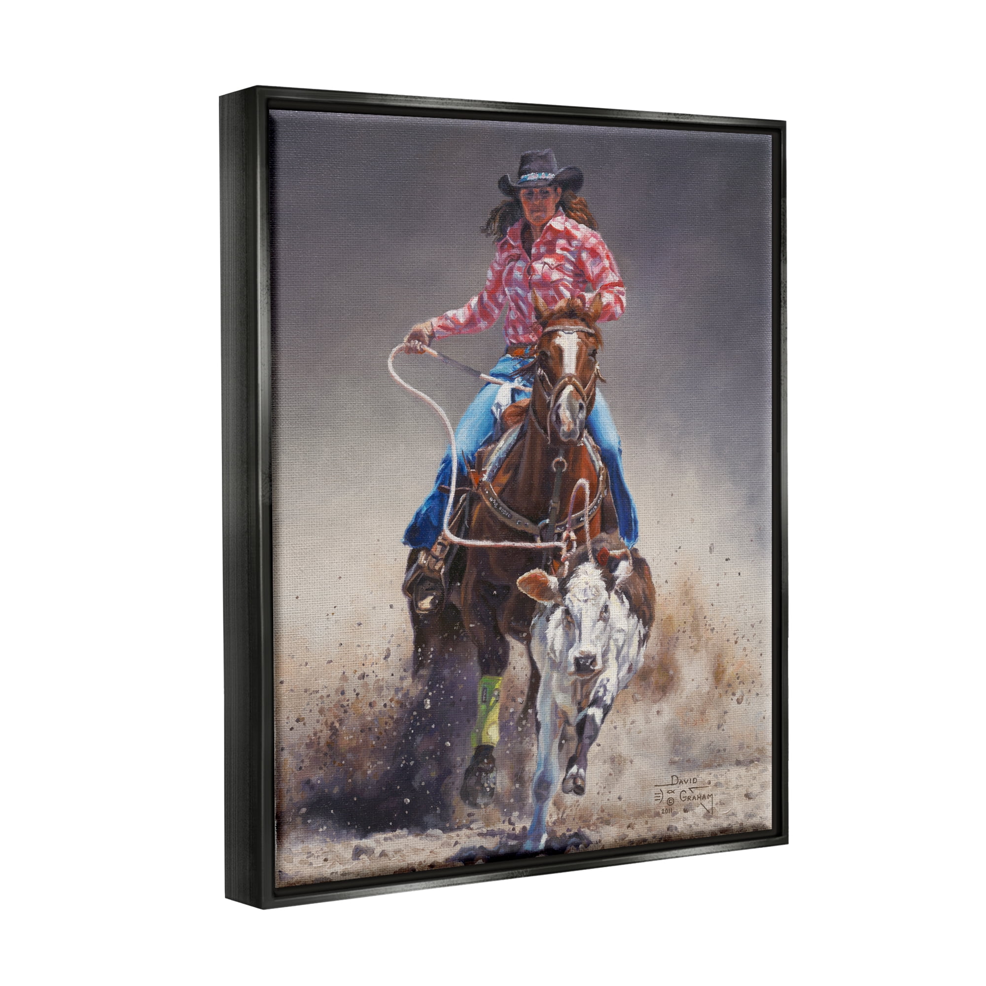 Stupell Industries Rodeo Cowgirl & Lasso Animals & Insects Painting Black Floater Framed Art Print Wall Art, 17 x 21