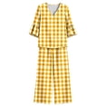 thumbnail image 6 of Mifsaly Lounge Wear for Women 2 Piece Set Plaid V Neck Bell Sleeve Top and Relaxed Wide Leg Pants Comfortable Everyday Casual Matching Outfits with Pockets Yellow,XL, 6 of 6