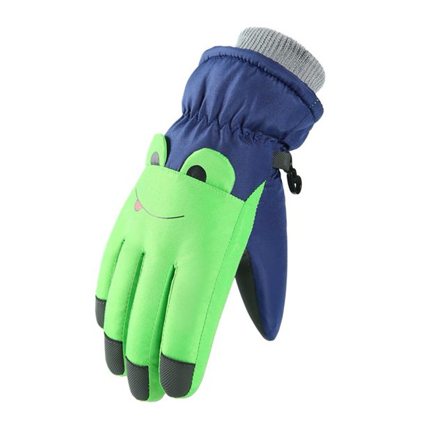 Manoplas cálidas para niños, impermeables, con dibujos animados, lindos guantes de esquí para nieve, térmicos (verde)