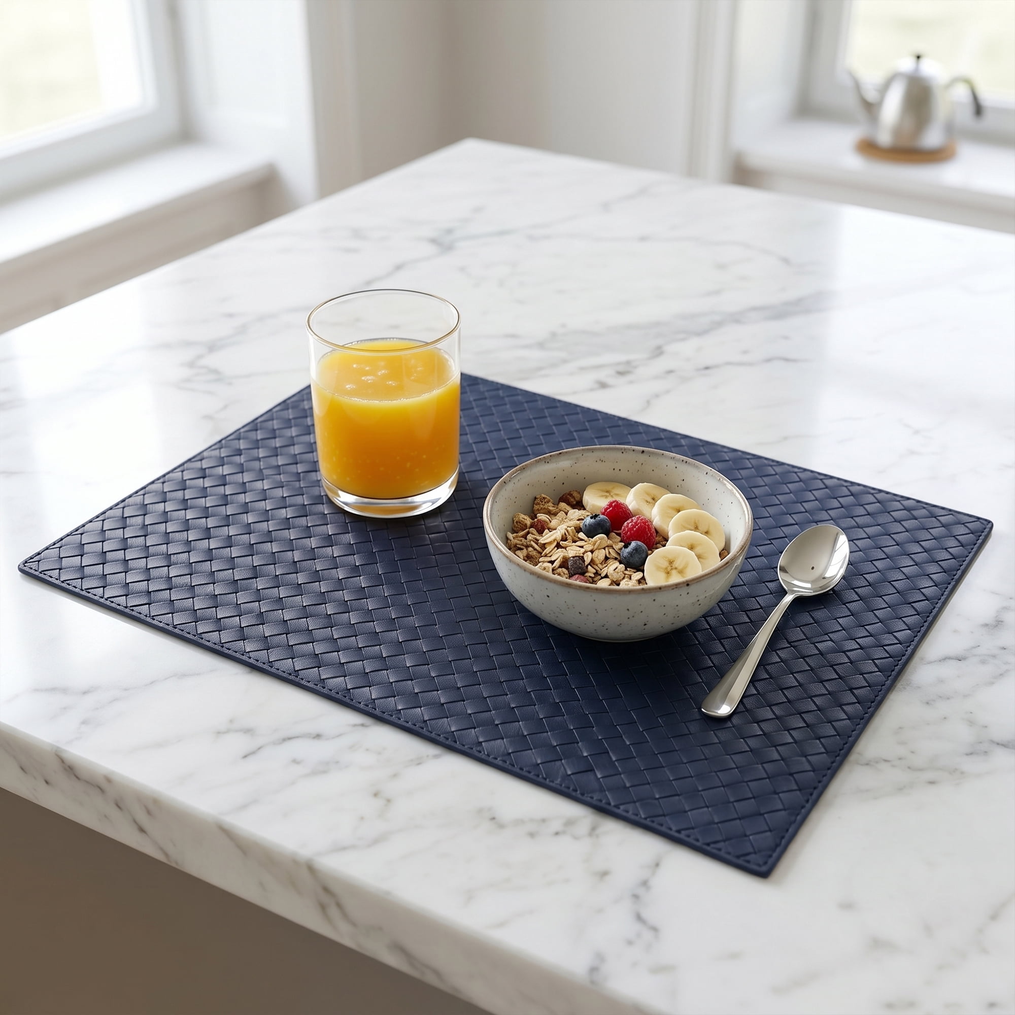 Unique Bargains Set of 6 Leather Placemats for Kitchen Dark Blue 17*12in