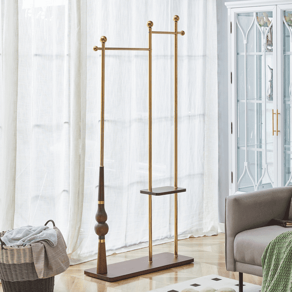 WGYPRIME 70" Tall Industrial Coat Rack, Vintage Solid Wood Clothing Rack for Entryway, Double Coat Hanger Stand for Coats, Hats, Bags, Scarves, Shoes Storage