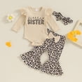 thumbnail image 2 of Okbabeha Baby Girl Fall Clothes Long Sleeve Letter Print Ribbed Romper Leopard Flare Pant Headband Newborn Outfit For Girl, 2 of 8