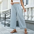 thumbnail image 4 of hlysgo Womens Casual Palazzo Pants Ruffle Wide Leg Cropped Flowy Comfort Loose Summer Beach Trousers with Pockets Light Blue,2xL, 4 of 5
