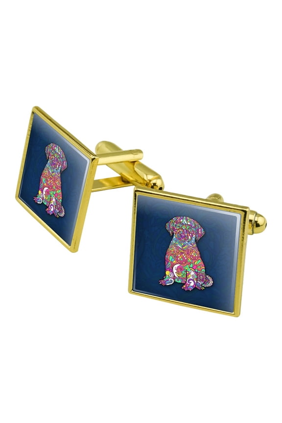Mosaic Lab Labrador Puppy Dog Square Cufflink Set - Silver or Gold