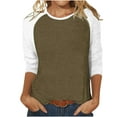 thumbnail image 2 of Elainilye Fashion Women Tops Patchwork Color Block Print Loose T-shirt 3/4 Sleeves Blouse Round Neck Casual Tops,Brown, 2 of 6