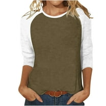 Htigea Women's 3/4 Long Sleeve Tshirts Raglan Crewneck Baseball T Shirts Casual Basic Pullover Loose Tunic Top Brown,2XL