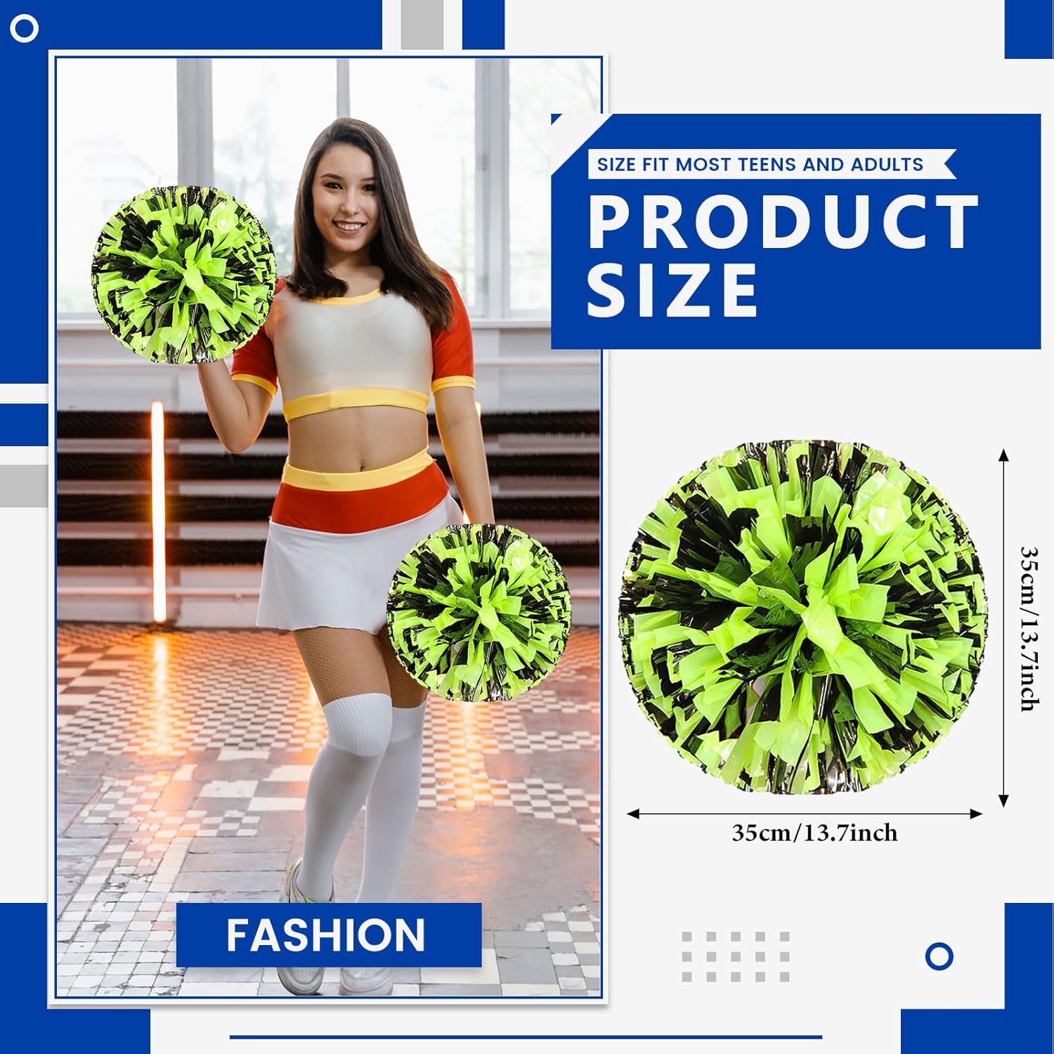24 PCS pom poms Cheerleading,13.8inch for Sports Teams, Dance Training, and Party Celebrations with Finger Rings