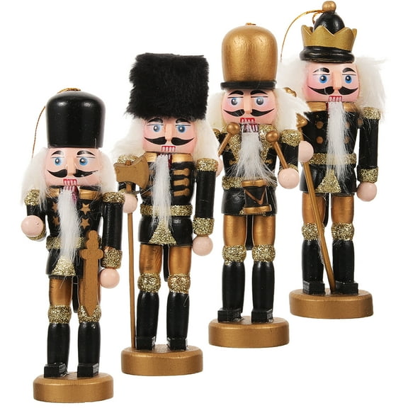 4pcs Christmas Nutcracker Ornaments Wood Nutcracker Figurines Christmas Party Favors