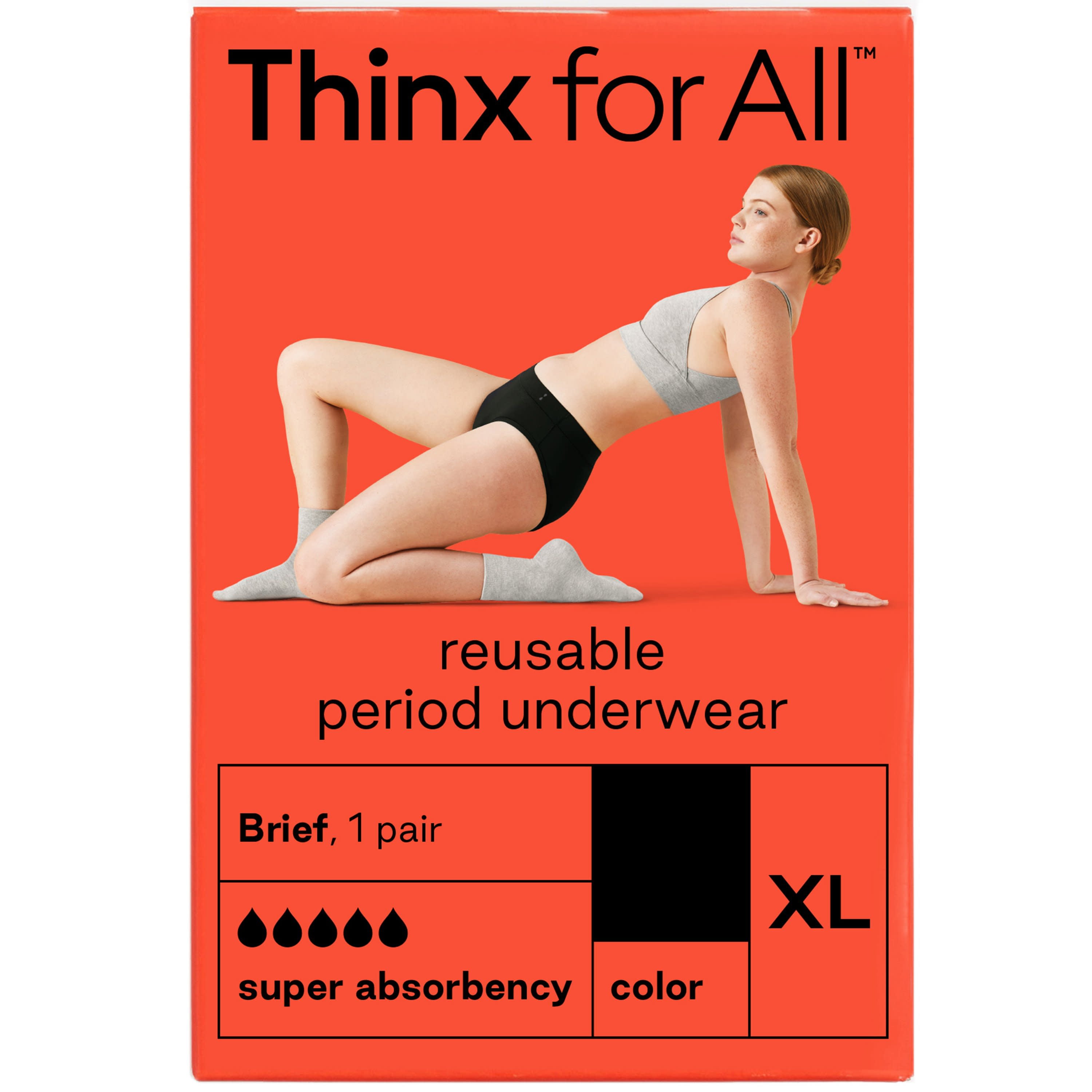 Thinx for All Women's Super Absorbency Cotton Brief Period Underwear,  Small, Black 