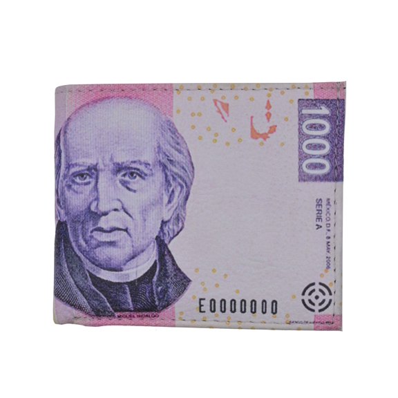 Men's Genuine Leather Bifold Multi Card ID Center Flap Wallet with Graphics 1000 Pesos