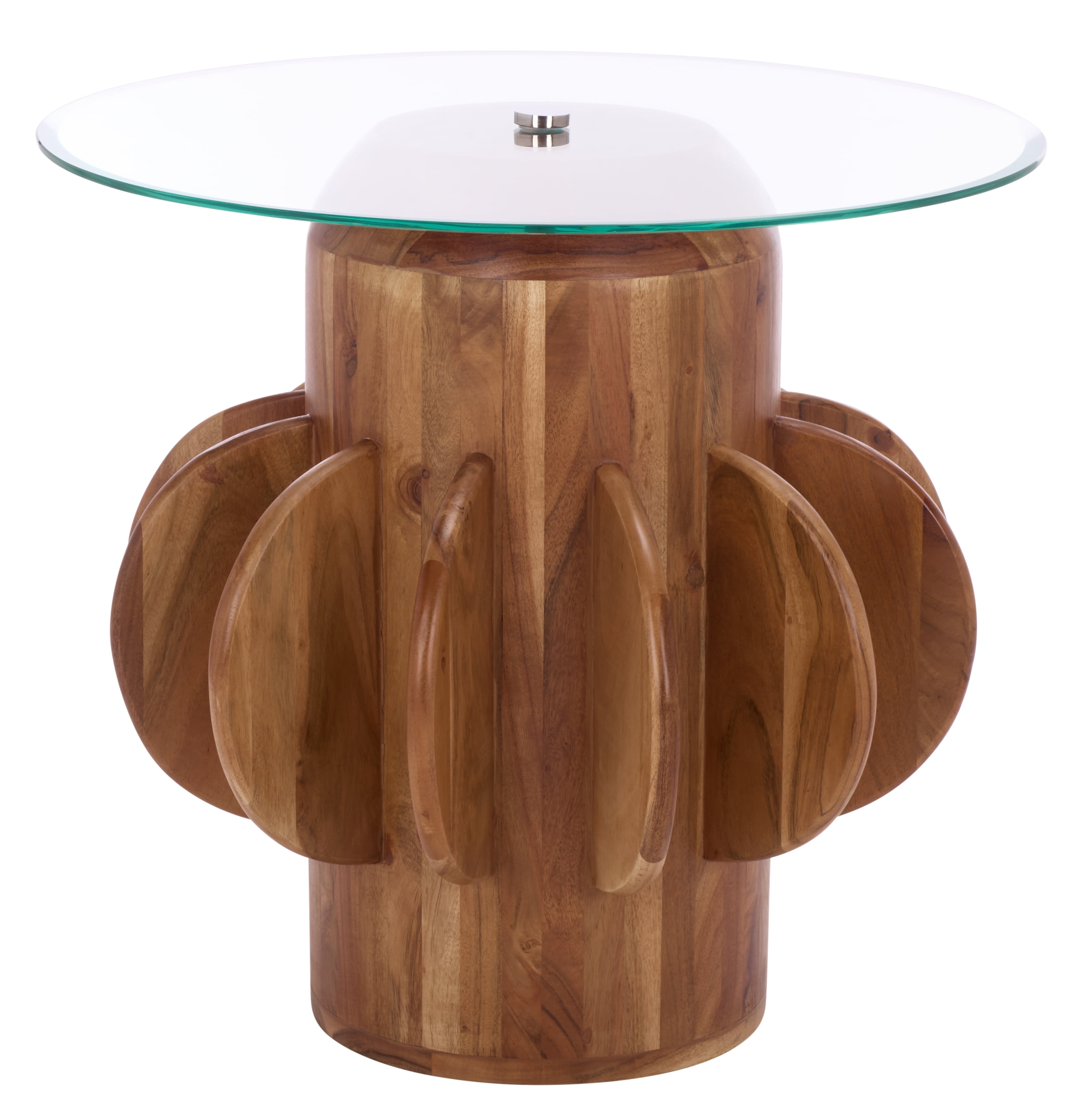 Safavieh Marata Modern Wood and Glass Round End Table, Glass / Walnut