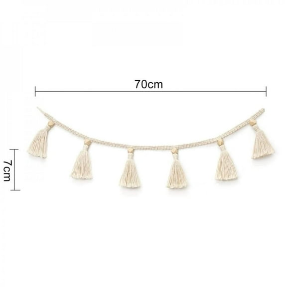 Bohemia Tassel Garland,Beige Decorative Woven Tassel String,Handmade Wooden Beads Tassel Garland Basket Wall Hanging Decor for Home Room Furniture Decoration(27.55*2.75in)