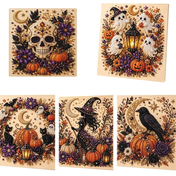 Halloween Pearl Art Kit, 3D DIY Halloween Diamond Painting Crafts with Shimmering Beads, Creative Handmade Art Craft Gift for Adults, Beginners & DIY Enthusiasts