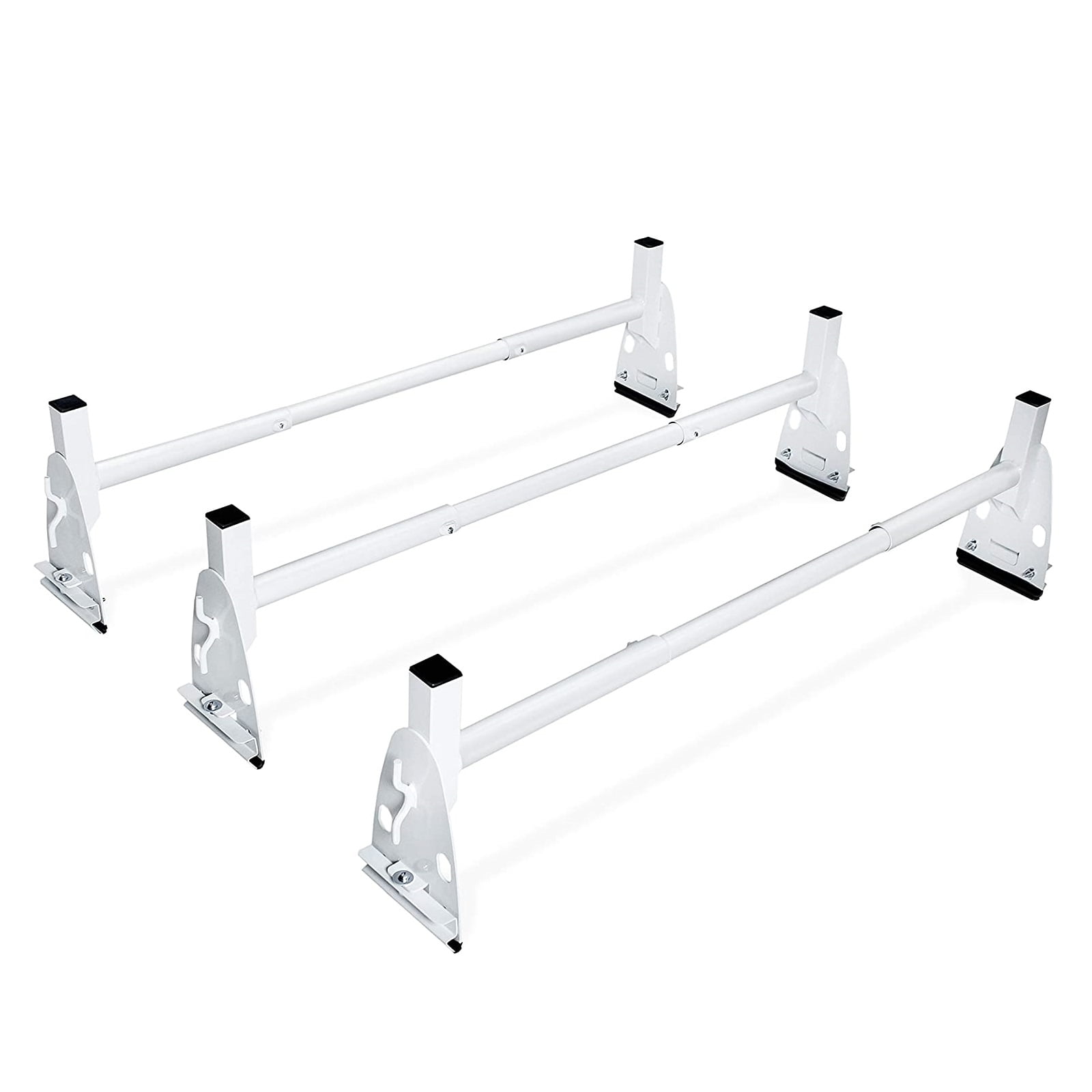 AA-Racks Model X217 Hightop Square Van Ladder Rack Rain-Gutter High Roof Rack 3 Bar Set White