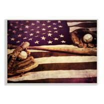 Stupell Industries Flag Stripes Stars Baseball Mitt Sports Motif Wood Wall Art, 15 x 10, Design by Daniel Sproul