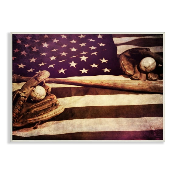 Stupell Industries Flag Stripes Stars Baseball Mitt Sports Motif Wood Wall Art, 15 x 10, Design by Daniel Sproul