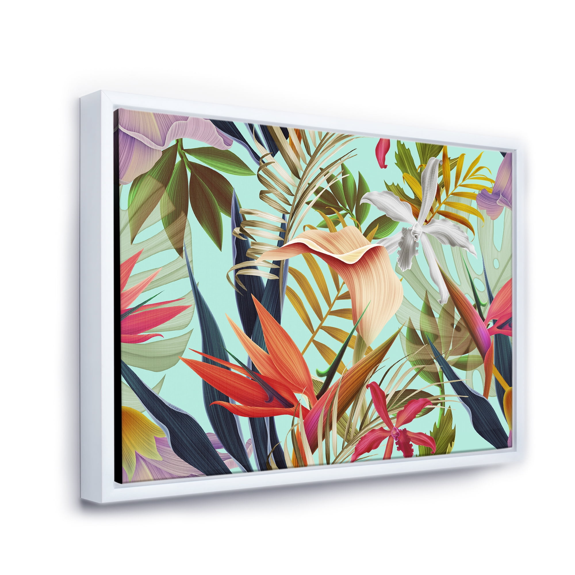 Designart 'VIntage Tropical Flowers II' Tropical Framed Canvas Wall Art Print