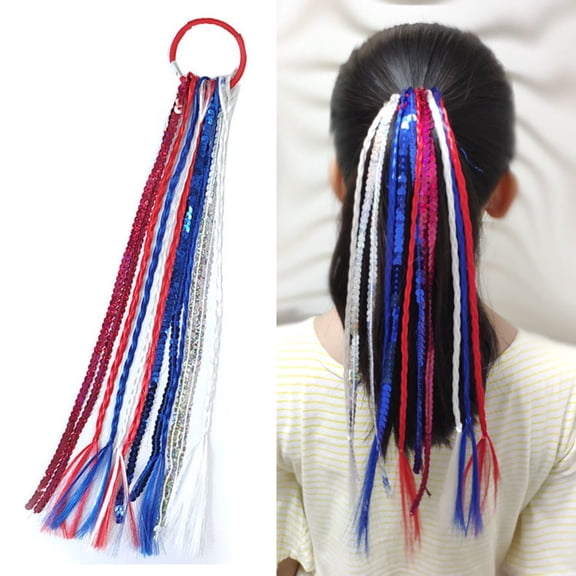 4th of July Elastic Hair Ties Bands 2PCS Red White Blue Hair Pieces Ponytail Holder Memorial Independence Day Gift for Women Girls